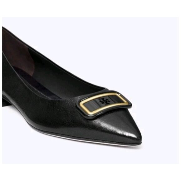 Tory Burch Georgia Point Toe Black Water Snake Heels Flats 6.5 - Picture 2 of 13